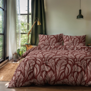 Dekbedovertrek Burgundy Leafs - Tweepersoons (200x200 Cm) - Rood Microvezel - Natuur - Zydante - Dekbed-Discounter.nl