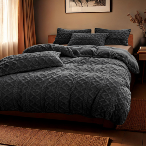 Dekbedovertrek Teddy Jacquard - Antraciet - Tweepersoons (200x200 Cm) - Antraciet Microvezel Teddy - Patroon - Zydante - Dekbed-Discounter.nl