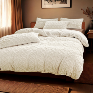 Dekbedovertrek Teddy Jacquard - Wit - Tweepersoons (200x200 Cm) - Wit Microvezel Teddy - Patroon - Zydante - Dekbed-Discounter.nl