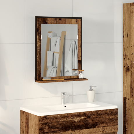 vidaXL Badkamerspiegel 50x12x60 cm bewerkt hout oud houtkleurig