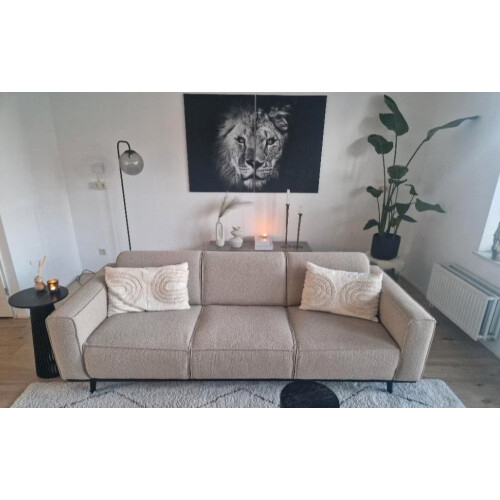 Beige bouclé 3-zitsbank WOOOD afbeelding 2
