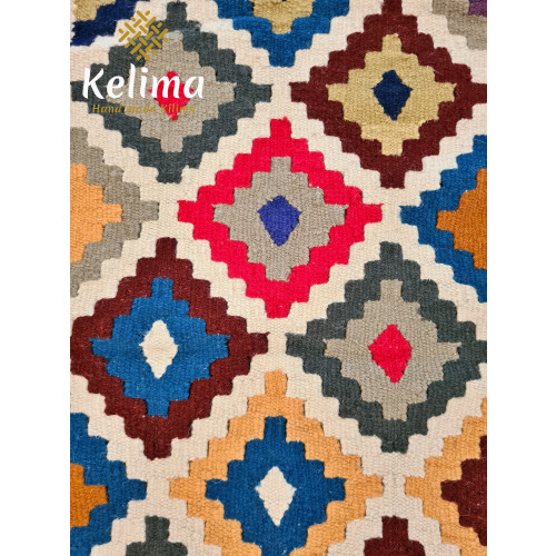 Handgemaakt Kelim vloerkleed 70 cm x 140 cm - Wol tapijt Kilim Uit Egypte - Handgeweven Loper tapijt - Woonkamer tapijt -  Oosterse Vloerkleed afbeelding 2