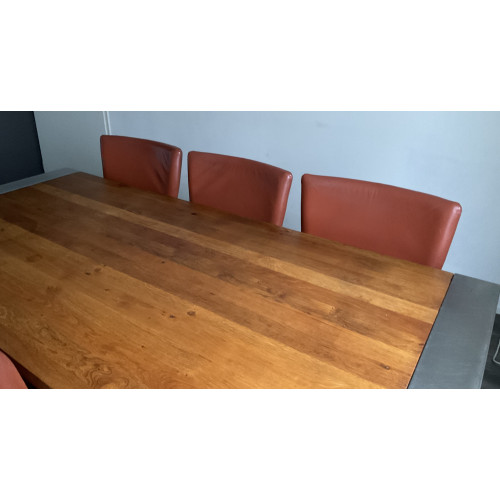 Eetkamer Eikenhout Tafel en 6 Leren Stoelen afbeelding 2