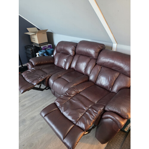 1x33 + 2x1 Leren bank en fauteuil (barcalounger/bioscoopstoel) afbeelding 2