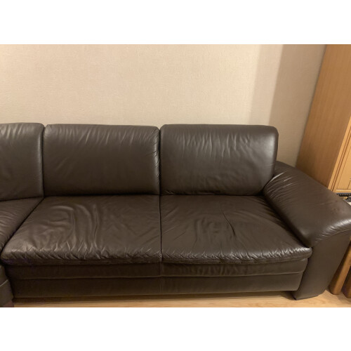 Leren hoekbank donkerbruin afbeelding 2