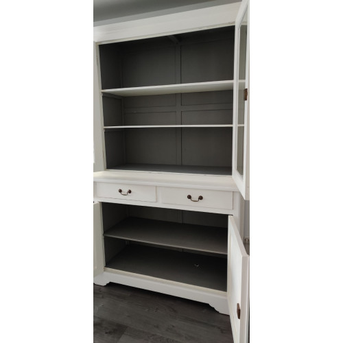 Mooie en grote teakhouten buffet/vitrine kast (wit / grijs ) afbeelding 3