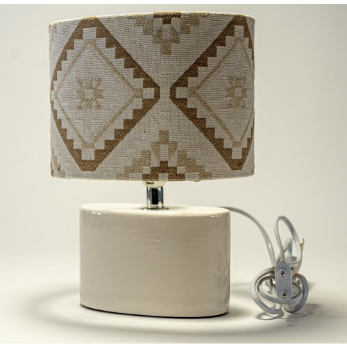 Vintage witte ovalen tafellamp met nieuwe kap afbeelding 2