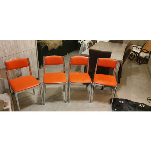 4 x Vintage stoelen oranje chromen onderstelel volledige set jaren 60 afbeelding
