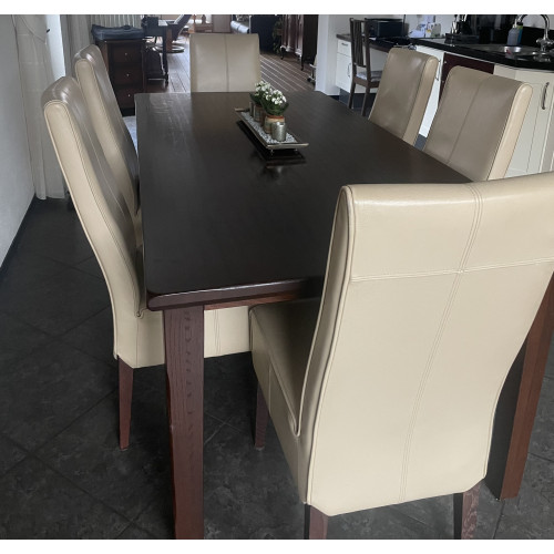6 eetkamerstoelen (echt leer) en tafel (200x100cm) afbeelding 2