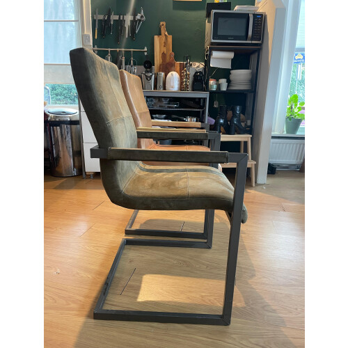 6 Luxe Eetkamerstoelen – Suède & Leer – Zeer Goede Staat afbeelding 3
