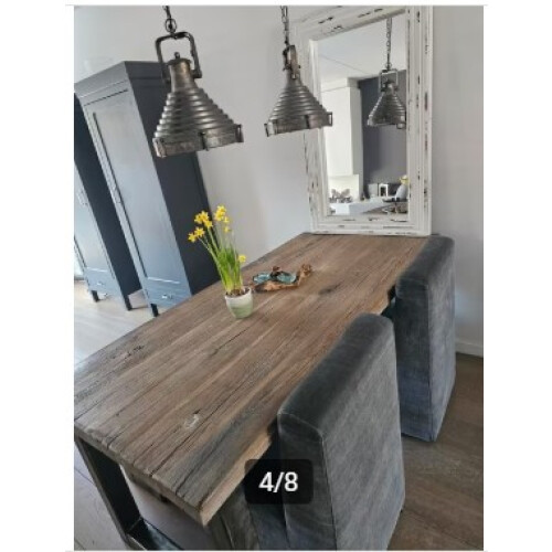Eettafel - eikenhout 100+ jaar wagondeel afbeelding