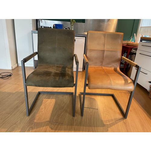 6 Luxe Eetkamerstoelen – Suède & Leer – Zeer Goede Staat afbeelding 2