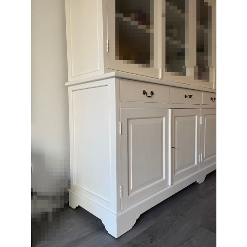 Mooie en grote teakhouten buffet/vitrine kast (wit / grijs ) afbeelding 2