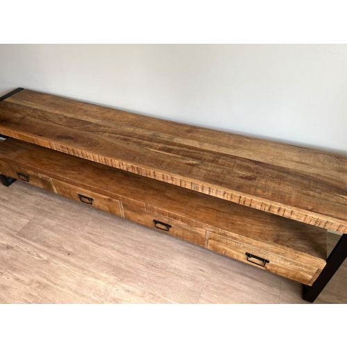 Robuust mangohouten tv-meubel met metalen frame afbeelding 2