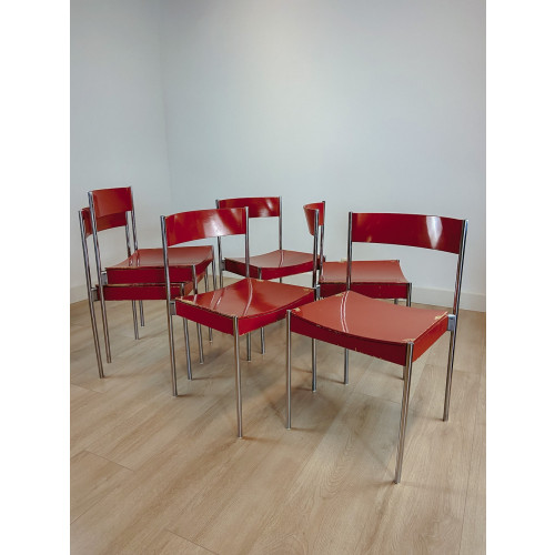 Set van 6 oranje vintage stoelen afbeelding