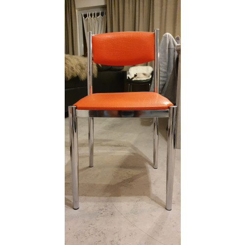 4 x Vintage stoelen oranje chromen onderstelel volledige set jaren 60 afbeelding 3