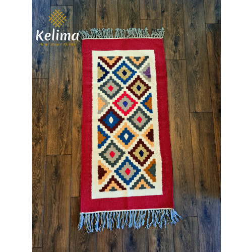 Handgemaakt Kelim vloerkleed 70 cm x 140 cm - Wol tapijt Kilim Uit Egypte - Handgeweven Loper tapijt - Woonkamer tapijt -  Oosterse Vloerkleed afbeelding