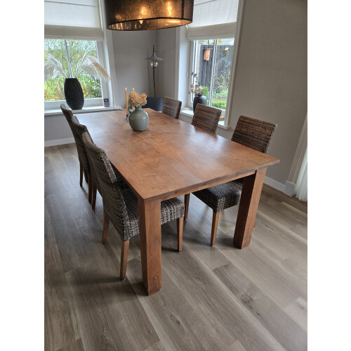 Stevige teak-houten eetkamertafel 200x100 cm. afbeelding