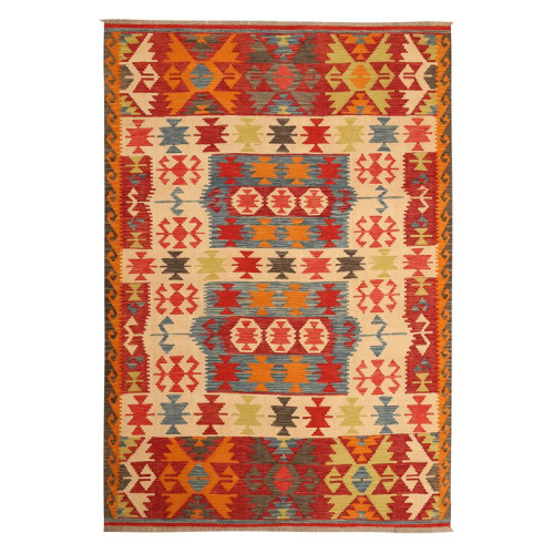 Handgeweven kelim vloerkleed 295x204 cm afbeelding