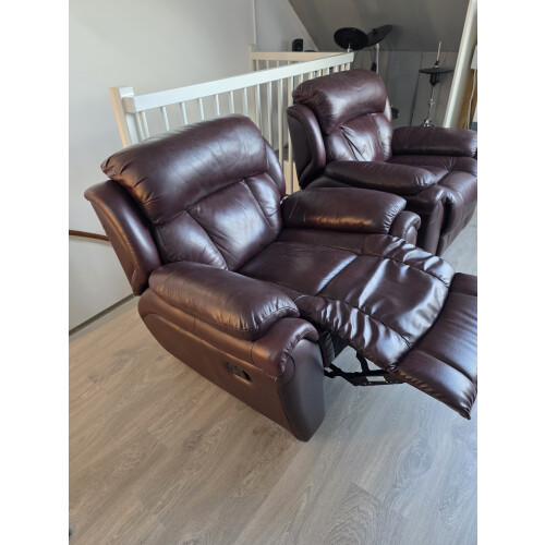 1x33 + 2x1 Leren bank en fauteuil (barcalounger/bioscoopstoel) afbeelding