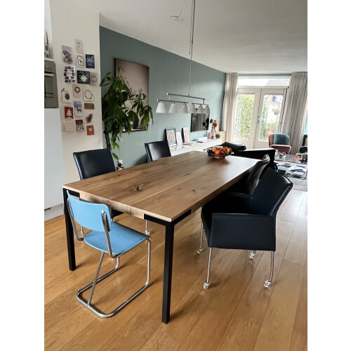 4x leren eetkamerstoelen met wieltjes afbeelding 2