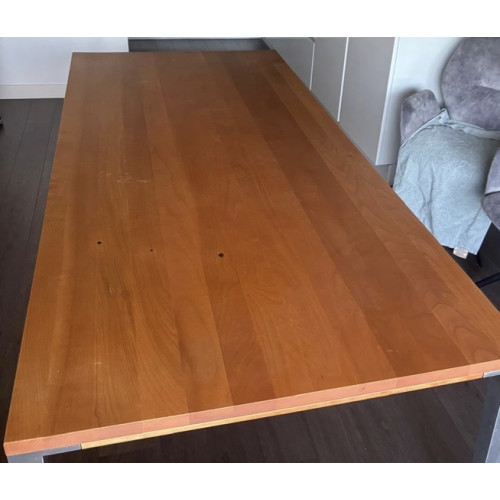 Design Eettafel, kersenhout met rvs onderstel. 200x90 cm afbeelding 3