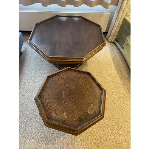 Massief houten octagon bijzettafels met lade (set of los) afbeelding