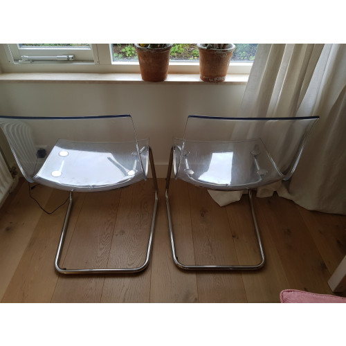 Twee rvs buisstoelen, met tranparante kunststof kuip,  Ikea afbeelding 2