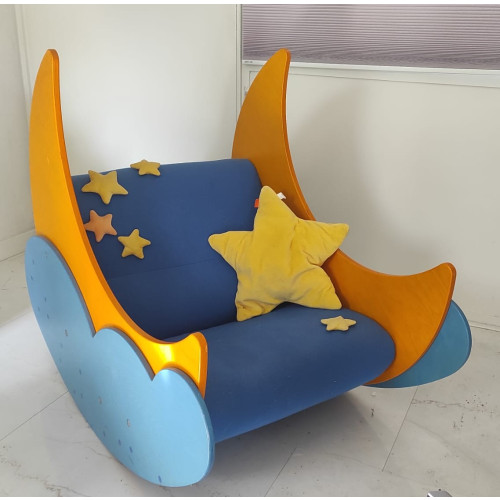 Kinderfauteuil met uniek sterren patroon- blauw en oranje afbeelding