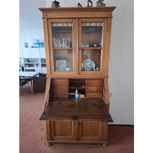 Antieke kast secretaire, vitrinekast afbeelding 2