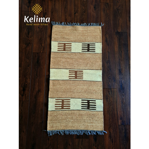 Handgemaakt Kelim vloerkleed 70 cm x 140 cm - Naturel Wol tapijt Kilim Uit Egypte - Handgeweven Loper tapijt - Woonkamer tapijt afbeelding