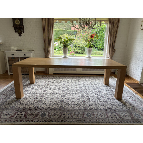 Massief eiken eettafel met 6 leren stoelen afbeelding 3