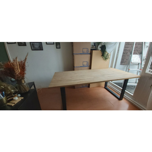 Eettafel van eikenhout met metalen onderstel (200 x 95 cm) afbeelding 3