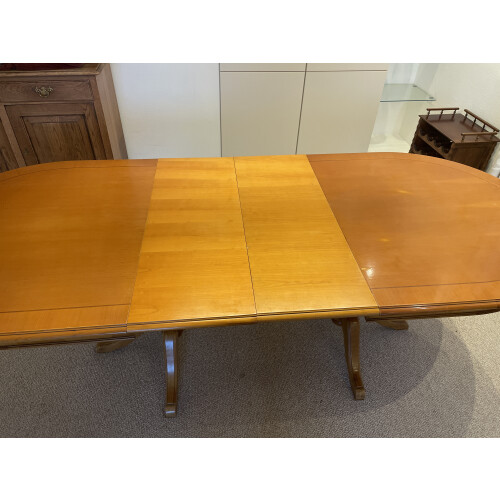 Vintage uitschuifbare houten eettafel, massief onderstel afbeelding 2