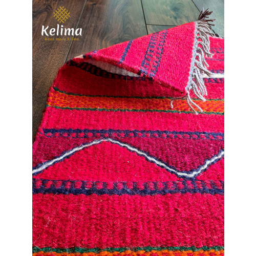 Handgemaakt Kelim vloerkleed 60 cm x 80 cm - Bedouin Wol tapijt Kilim Uit Egypte - Handgeweven Loper tapijt - Keukenmat - Tafelkleed afbeelding 3