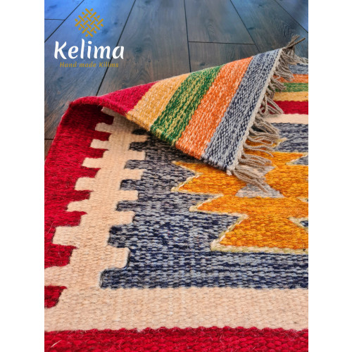 Handgemaakt Kelim vloerkleed 60 cm x 80 cm - Klassieke Wol tapijt Kilim Uit Egypte - Handgeweven Loper tapijt - Keukenmat - Tafelkleed afbeelding 3