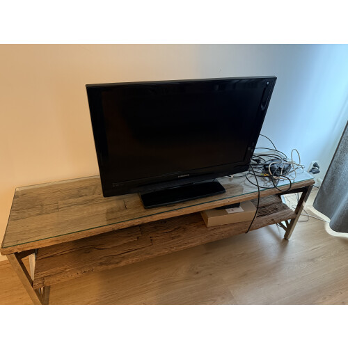Luxe massief hout meubel set. Eettafel met stoelen, salon tafel, tv meubel. afbeelding 3