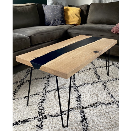 Unique eiken houten epoxy salontafel  afbeelding