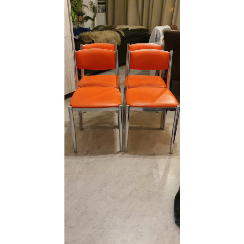 4 x Vintage stoelen oranje chromen onderstelel volledige set jaren 60 afbeelding 2