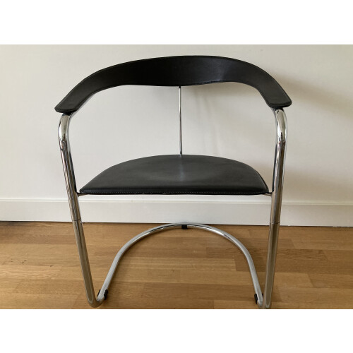 4 Italiaans Design Tuigleer Chroom Buisframe Stoelen afbeelding 2