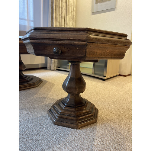 Massief houten octagon bijzettafels met lade (set of los) afbeelding 2