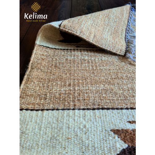 Handgemaakt Kelim vloerkleed 70 cm x 140 cm - Naturel Wol tapijt Kilim Uit Egypte - Handgeweven Loper tapijt - Woonkamer tapijt afbeelding 3