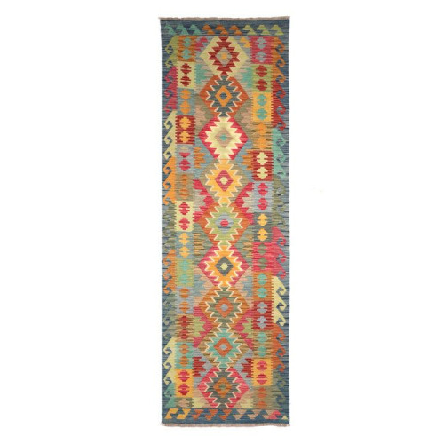 296x78 cm Handgeweven Kelim Loper Wol Vloerkleed Tapijt afbeelding